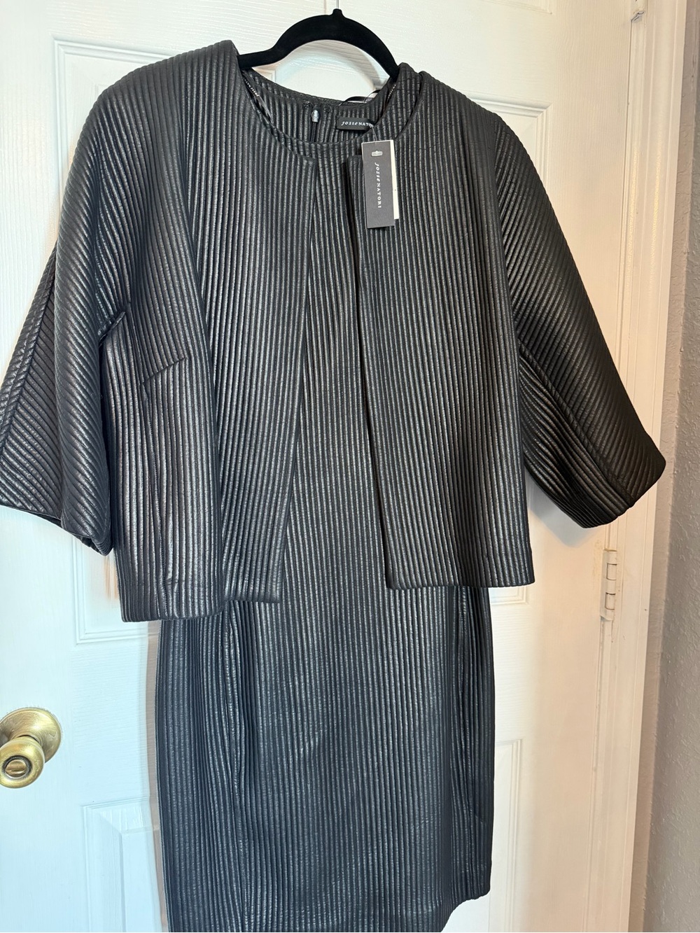 Natori Black Ribbed Two-Piece Dress Set